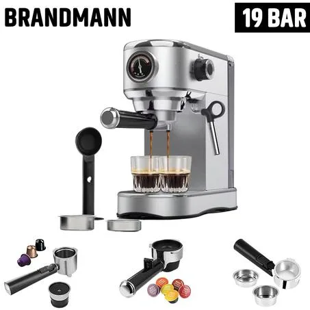 ماكينة صنع القهوة 3 في 1 من الستانلس ستيل من براندمان - دولتشي غوستو / نسبريسو / مسحوق - 20 بارBrandmann Machine a Café inox 3 En 1 - Dolce Gusto / Nespresso / Poudre - 20 Bar