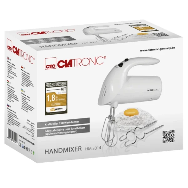 خلاط يدوي 2 في 1 5 سرعات 250 وات كلاترونيك HM 3014Batteur À Main 2en1 5 Vitesses 250W Clatronic HM 3014