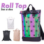Sac a Dos Roll Top Géométrique Lumineux 3D Réflective Unisex
