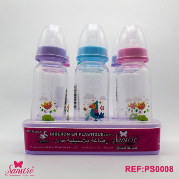رضاعة بلاستيكية sansiro papillon بدون اذرع 240 مل 6 قطع-PS0008