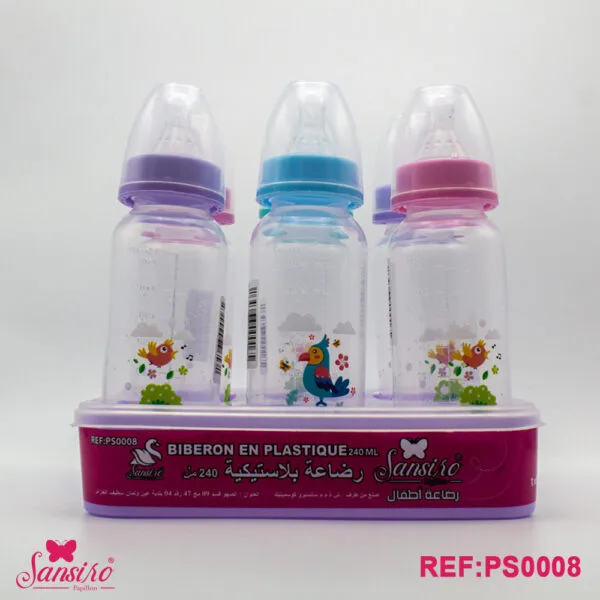 رضاعة بلاستيكية sansiro papillon بدون اذرع 240 مل 6 قطع-PS0008